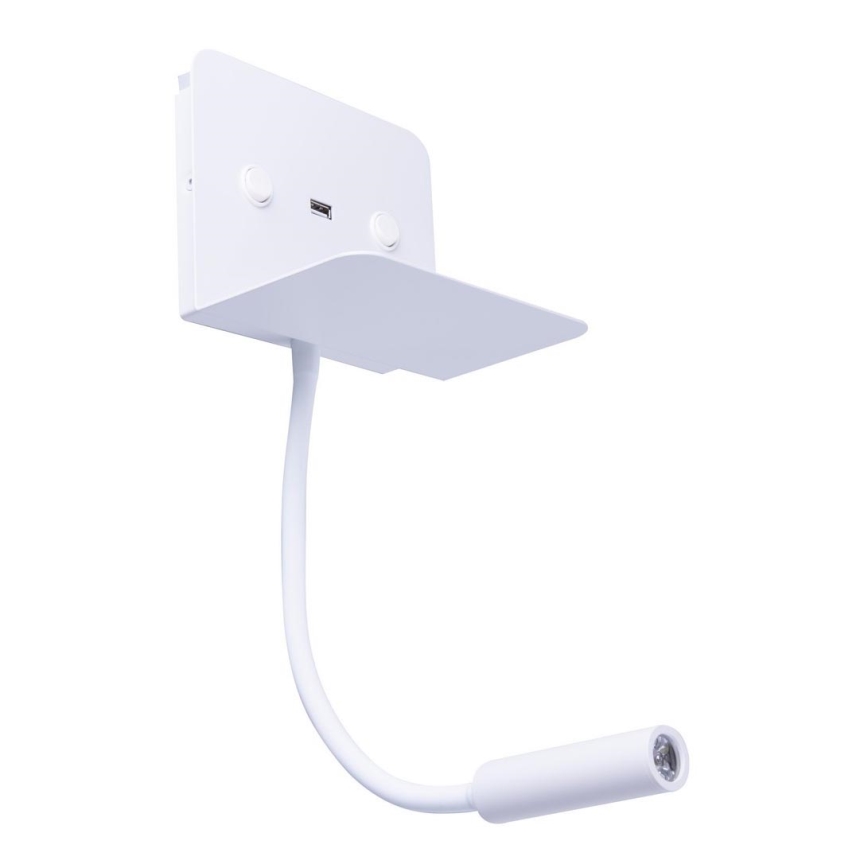 Azzardo AZ4417 - Lámpara LED flexible pequeña con repisa VERA 1xLED/5W/230V + 1xLED/6W blanco