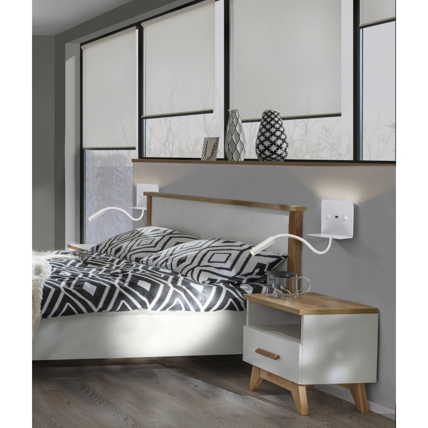 Azzardo AZ4417 - Lámpara LED flexible pequeña con repisa VERA 1xLED/5W/230V + 1xLED/6W blanco