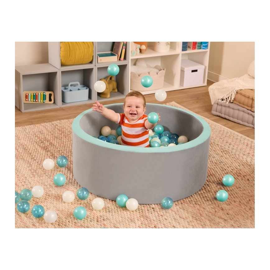 B-Toys - Piscina seca para niños con bolas diá. 89 cm gris/turquesa