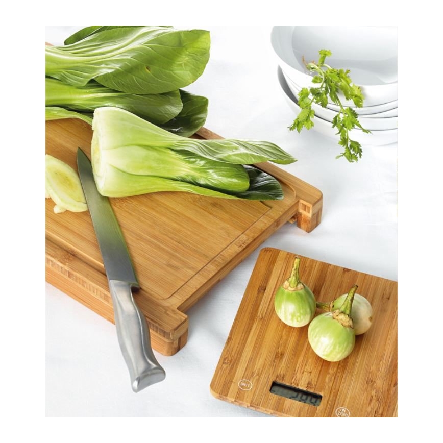 Balanza de cocina digital 1xCR2032 + tabla de bambú