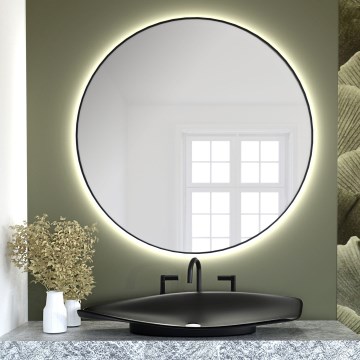 Baltica Design - Espejo de pared para baño con iluminación integrada BRIGHT LED/15W/230V 3000K, diámetro 90 cm, IP65, negro