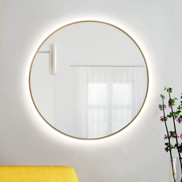 Baltica Design - Espejo de pared para baño con iluminación LED BRIGHT/15W/230V 3000K, diámetro 80 cm, IP65, dorado