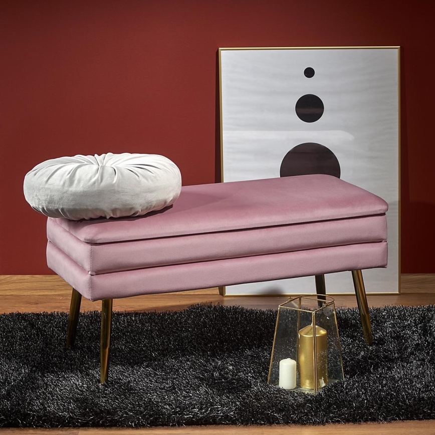 Banco con espacio de almacenamiento VELVA 37x78 cm rosa/dorado