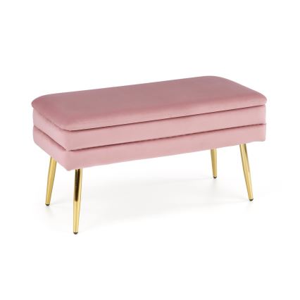 Banco con espacio de almacenamiento VELVA 37x78 cm rosa/dorado