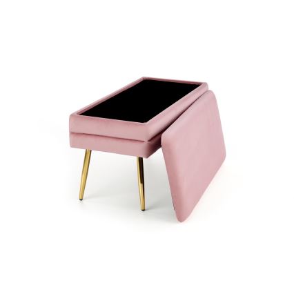 Banco con espacio de almacenamiento VELVA 37x78 cm rosa/dorado