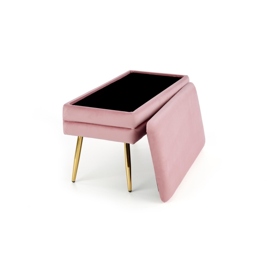 Banco con espacio de almacenamiento VELVA 37x78 cm rosa/dorado