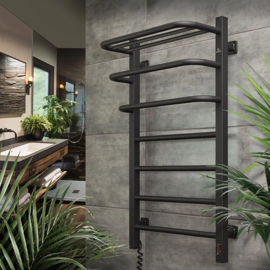Radiador eléctrico para baño con termostato FORTIS 350W/230V 80,6 cm IP44 negro izquierdo