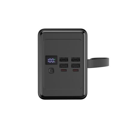 Batería externa 8000 mAh con Power Delivery, 4x USB-A + 2x USB-C, linterna LED y cable USB-C de 1 m, negra