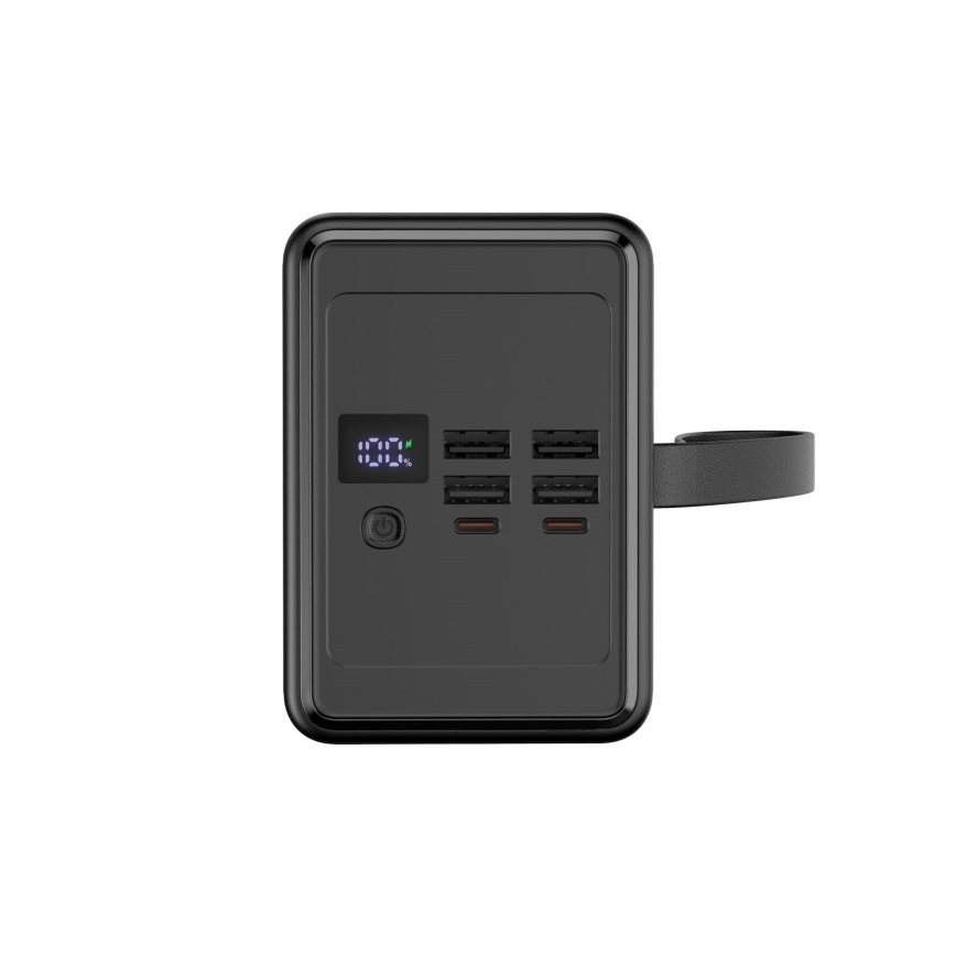 Batería externa 8000 mAh con Power Delivery, 4x USB-A + 2x USB-C, linterna LED y cable USB-C de 1 m, negra