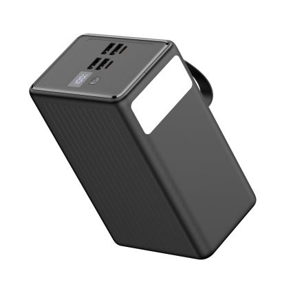 Batería externa 80.000 mAh 20 W Power Delivery 4x USB-A + 2x USB-C con linterna LED y cable USB-C de 1 m, negro