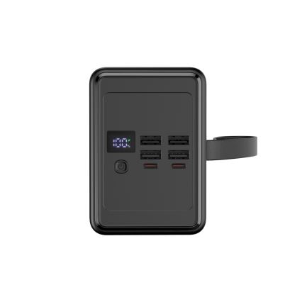 Batería externa 80.000 mAh 20 W Power Delivery 4x USB-A + 2x USB-C con linterna LED y cable USB-C de 1 m, negro