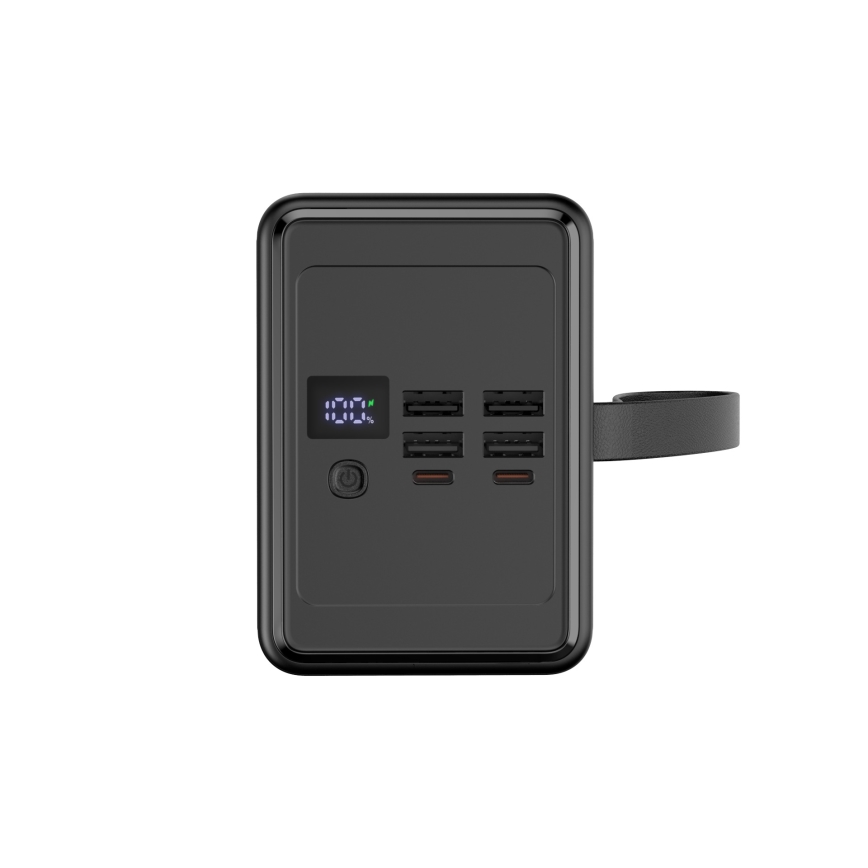 Batería externa 80.000 mAh 20 W Power Delivery 4x USB-A + 2x USB-C con linterna LED y cable USB-C de 1 m, negro