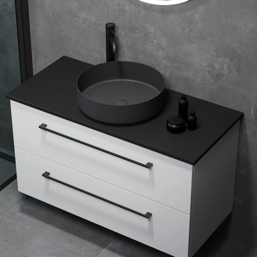 BATH DELUXE 06-040-16-02-00 - Lavabo de encimera LJORDAL Ø 40 cm, acero inoxidable/negro mate