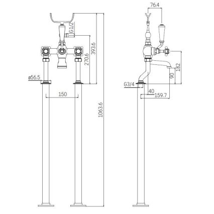 BATH DELUXE 28-108-01-60-00 - Conjunto de bañera independiente con grifo AEROSKOBING 106,3 cm cromo brillante