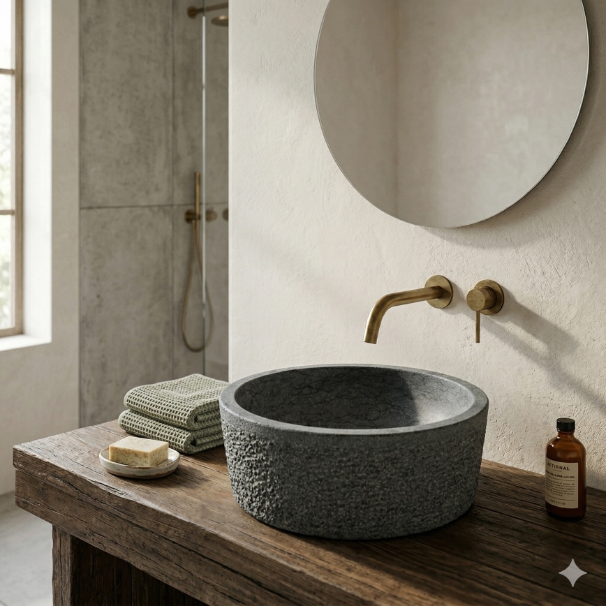 Bathco 00308 - Lavabo sobreencimera DUAL Ø 40,5 cm piedra/gris