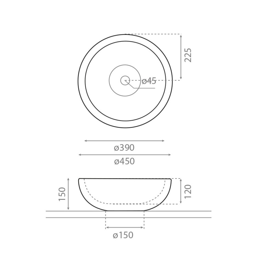 Bathco 00317 - Lavabo para encimera PUKET Ø 45 cm piedra/gris