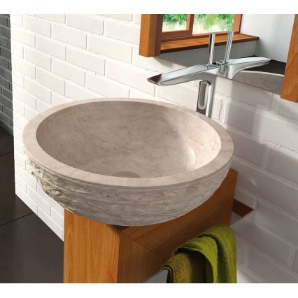 Bathco 00318 - Lavabo sobre encimera PUKET Ø 45 cm piedra/beige