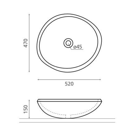 Bathco 00393 - Lavabo sobre encimera RIO 52x47 cm piedra/gris