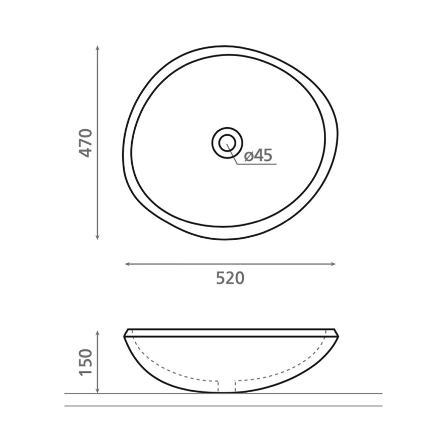 Bathco 00393 - Lavabo sobre encimera RIO 52x47 cm piedra/gris
