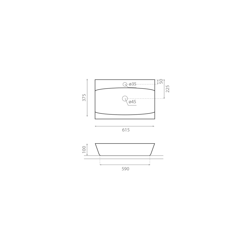Bathco 0041 - Lavabo sobre encimera SARDINERO 61,5x37,5 cm porcelana/blanco