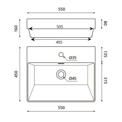 Bathco 0062 - Lavabo empotrado FUNCHAL 55x45 cm porcelana/blanco