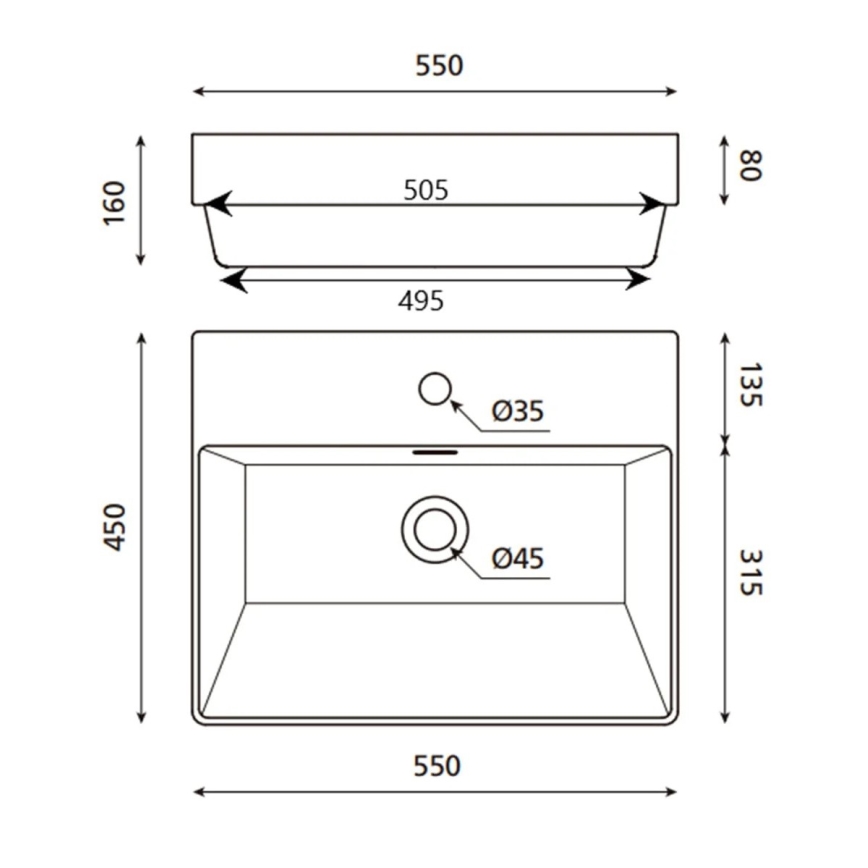 Bathco 0062 - Lavabo empotrado FUNCHAL 55x45 cm porcelana/blanco
