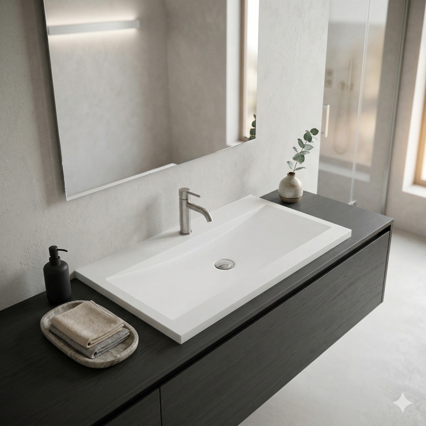 Bathco 0506 - Lavabo encastrado MANHATTAN 100 x 45 cm, resina blanca