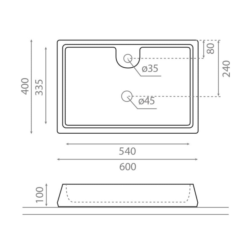 Bathco 4004 - Lavabo sobre encimera GALICIA 60 x 40 cm porcelana/blanco