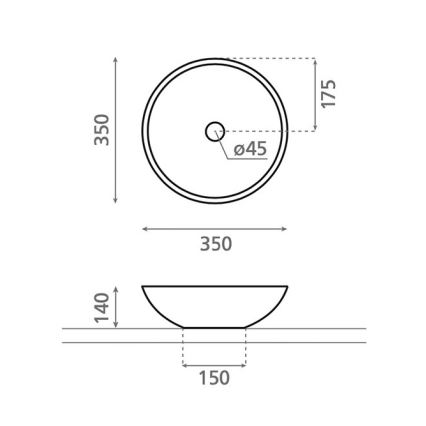Bathco 4015 - Lavabo de encimera CASTELLON, Ø 35 cm, porcelana/blanco