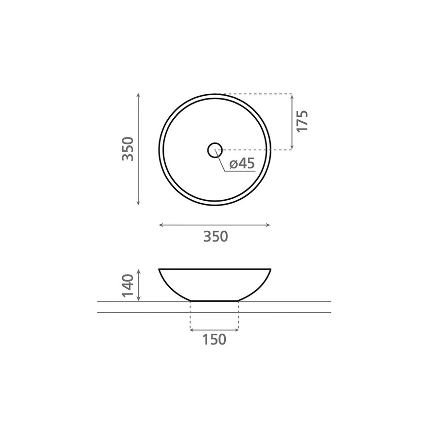 Bathco 4015 - Lavabo de encimera CASTELLON, Ø 35 cm, porcelana/blanco