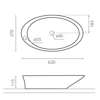 Bathco 4020 - Lavabo sobre encimera PURE 62x37 cm porcelana/blanco
