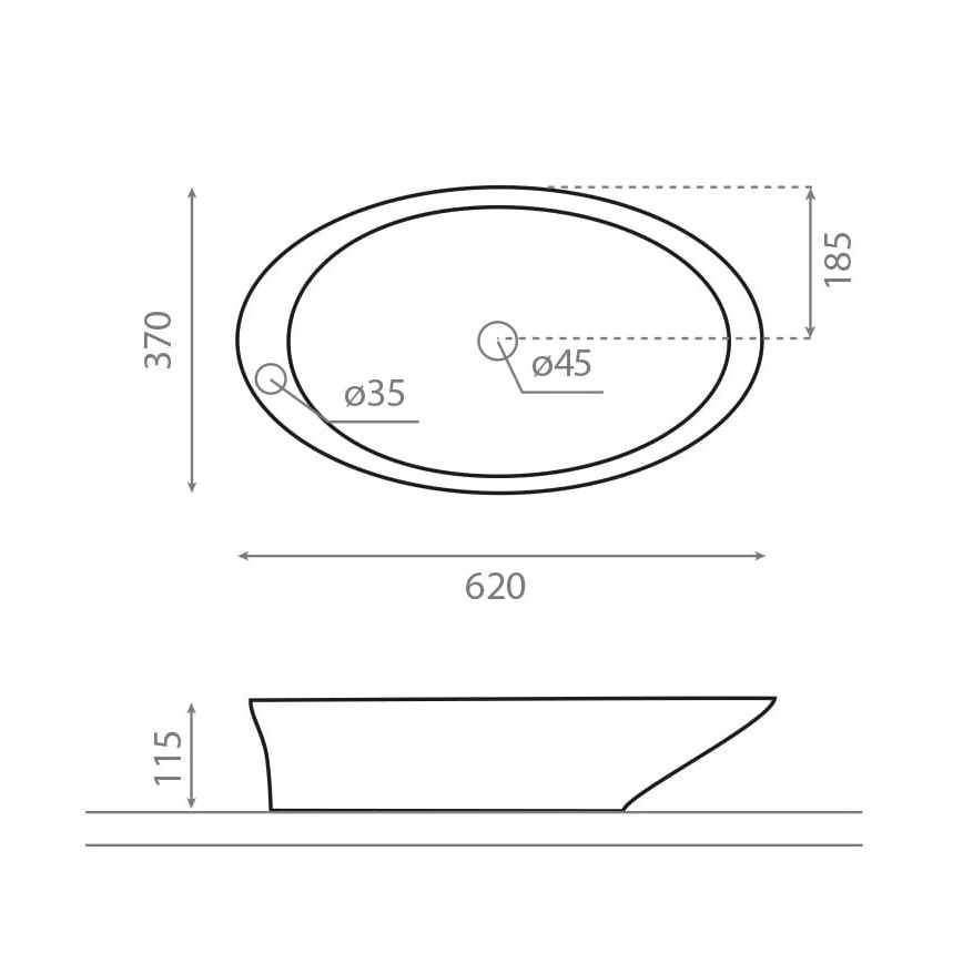 Bathco 4020 - Lavabo sobre encimera PURE 62x37 cm porcelana/blanco