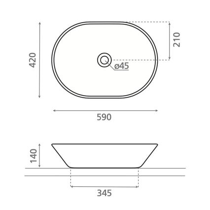 Bathco 4038 - Lavabo sobre encimera TOULOUSE 59x42 cm porcelana/blanco