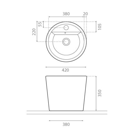 Bathco 4057 - Lavabo sobre encimera FLORENCIA, diámetro 42 cm, porcelana/blanco
