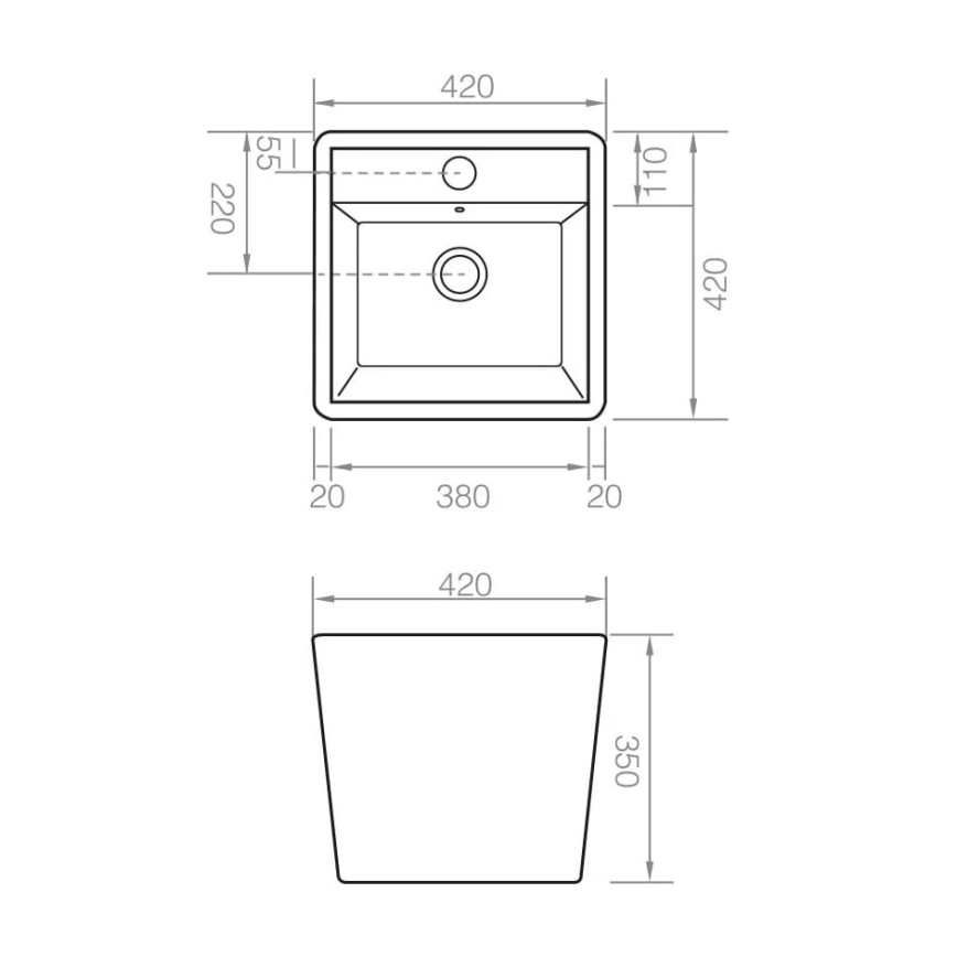 Bathco 4059 - Lavabo sobre encimera GENOVA 42x42 cm porcelana/blanco