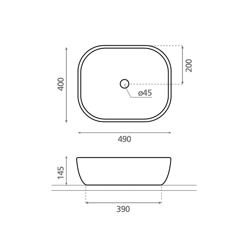 Bathco 4072 - Lavabo sobre encimera OLEA 49x40 cm porcelana/blanco