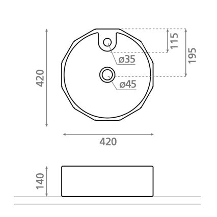 Bathco 4158 - Lavabo sobre encimera CIRCUS Ø 42 cm porcelana/blanco