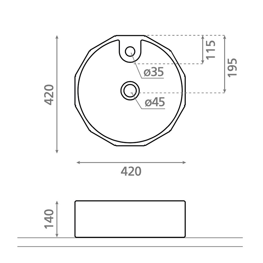 Bathco 4158 - Lavabo sobre encimera CIRCUS Ø 42 cm porcelana/blanco