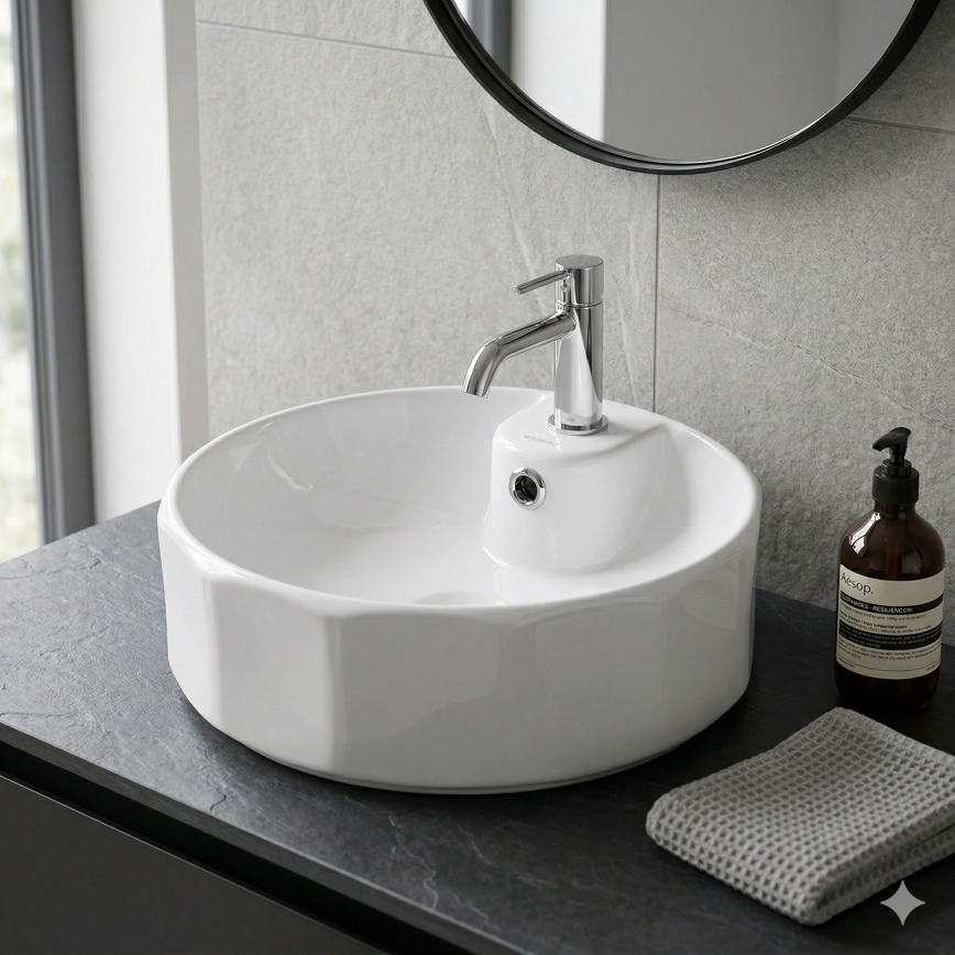 Bathco 4158 - Lavabo sobre encimera CIRCUS Ø 42 cm porcelana/blanco