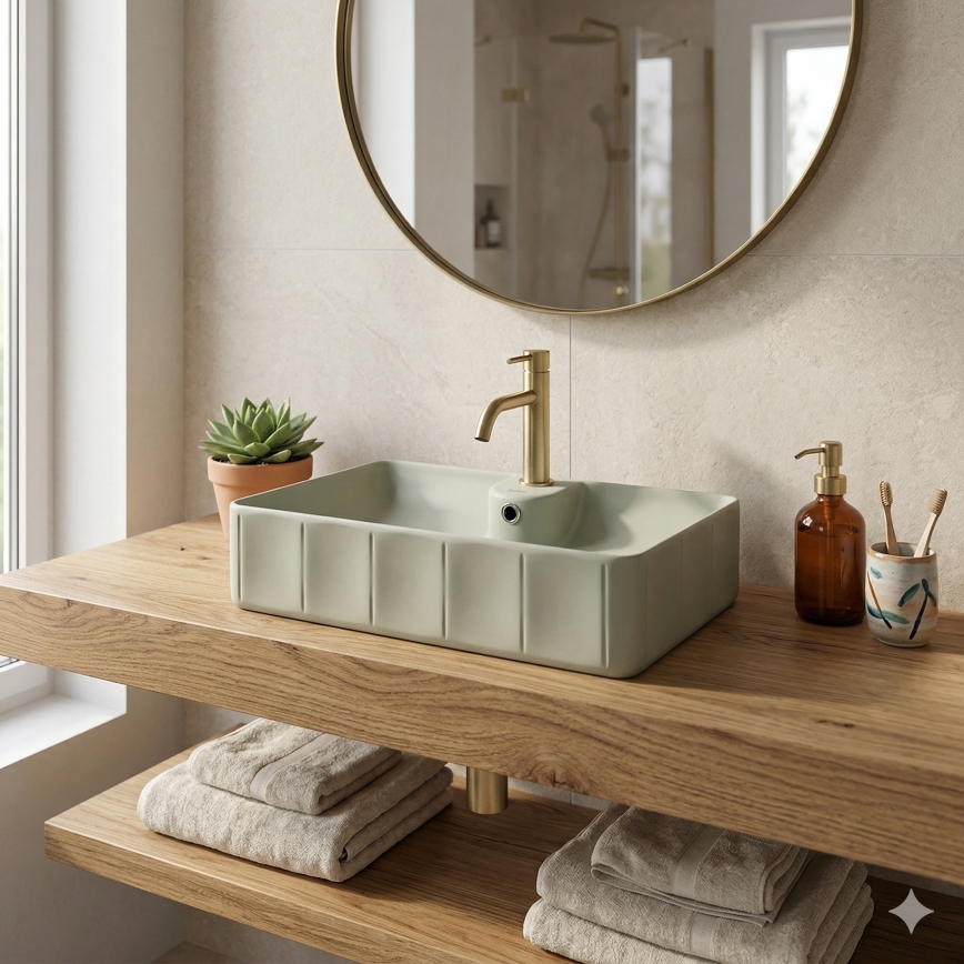 Bathco 4161 - Lavabo sobre encimera CIRCUS 61 x 40,5 cm porcelana/beige