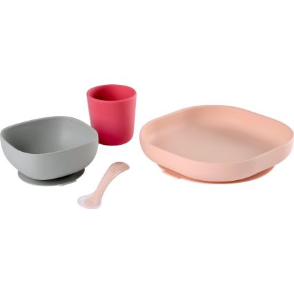 Beaba - Juego de comedor infantil Rosa 4 piezas