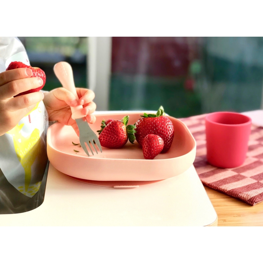 Beaba - Juego de comedor infantil Rosa 4 piezas