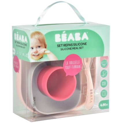Beaba - Juego de comedor infantil Rosa 4 piezas