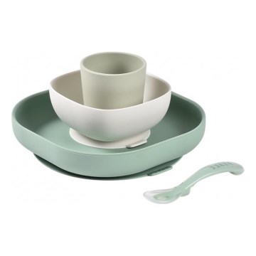 Beaba - Set de alimentación infantil Sage Green, 4 piezas