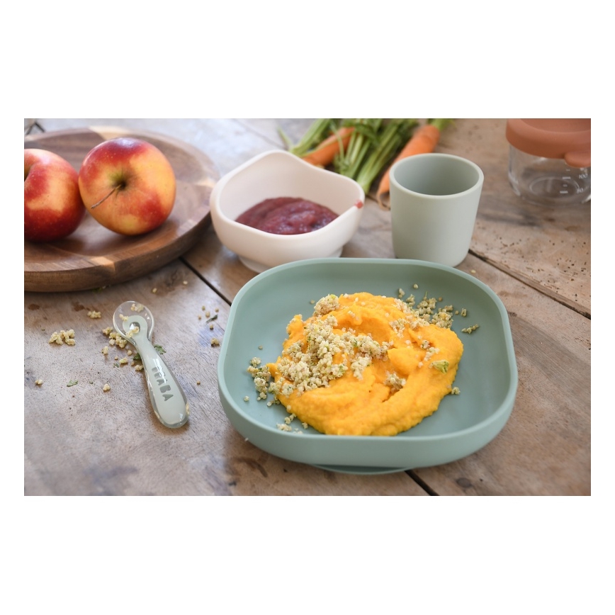 Beaba - Set de alimentación infantil Sage Green, 4 piezas