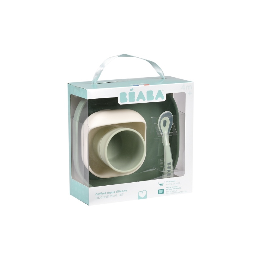 Beaba - Set de alimentación infantil Sage Green, 4 piezas