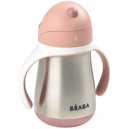 Beaba - Taza termoaislante con pajita 250 ml rosa
