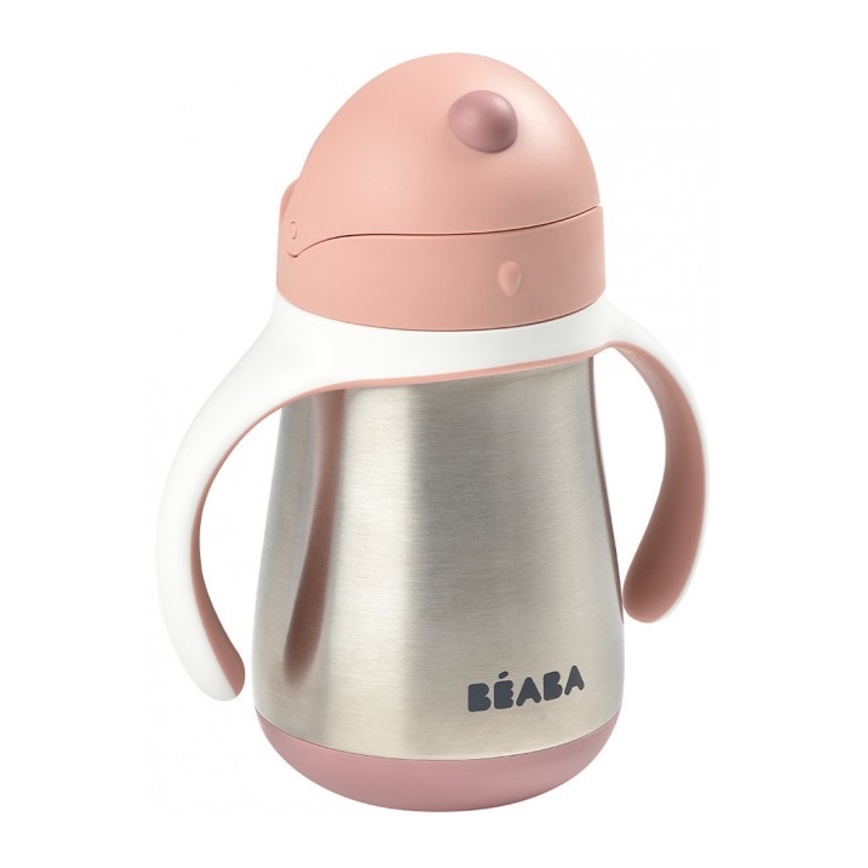 Beaba - Taza termoaislante con pajita 250 ml rosa