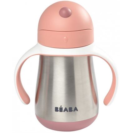Beaba - Taza termoaislante con pajita 250 ml rosa