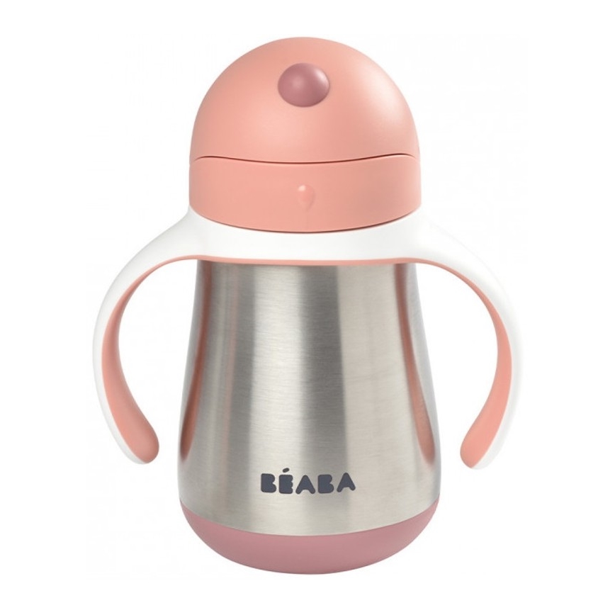 Beaba - Taza termoaislante con pajita 250 ml rosa